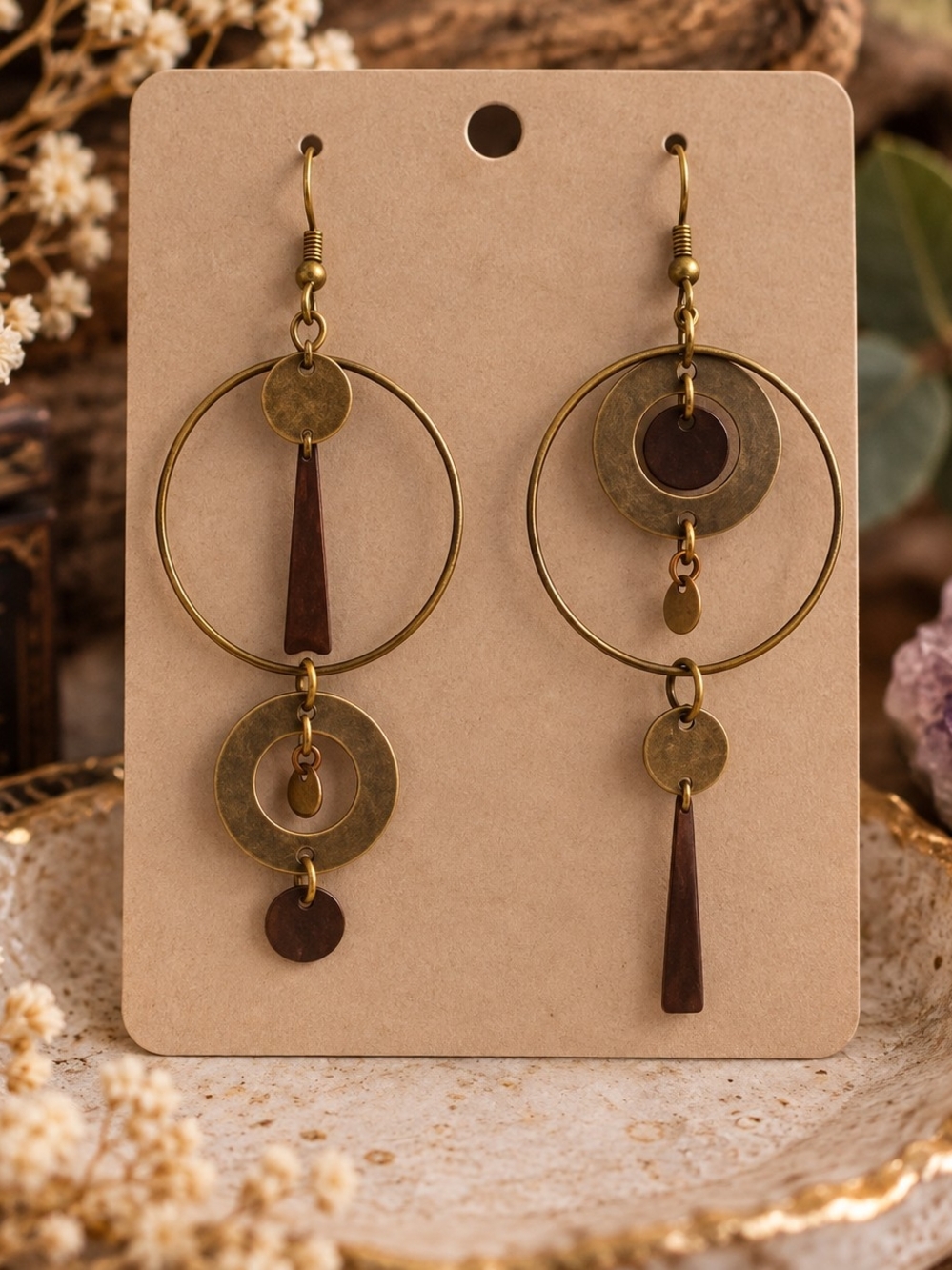 Bohemian Brass Hoop Drop Dangle Geometric Earrings New